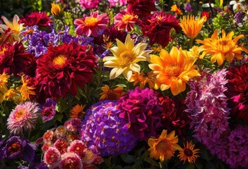 vibrant close diverse blooming garden flowers abundance colors textures under natural light, blossom, petal, vibrancy, colorful, nature, beauty, flora