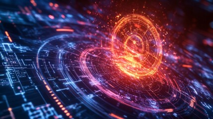 Obraz premium Quantum computer glowing with energy, surrounded by mathematical formulas that reveal AI potential.