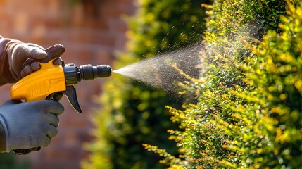 Man Spraying Weed Killer on Hedge