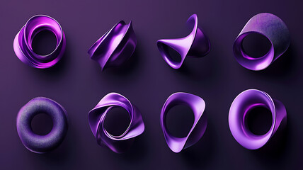 Set of 10 Abstract Rounded Purple Figures for Web Design
