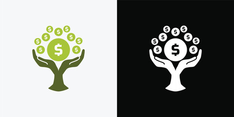 Dollar sprout, Funding logo, Growing money symbol vector illustration