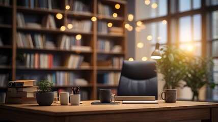 office space with a bookcase for a formal remote work arrangement