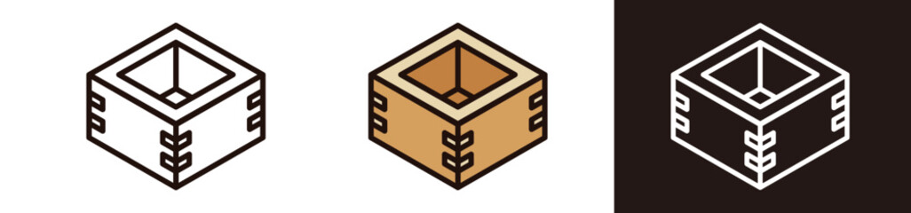 枡（お米をいれるカップ）のイラスト。日本文化のベクターアイコン。シンプルなデザイン。