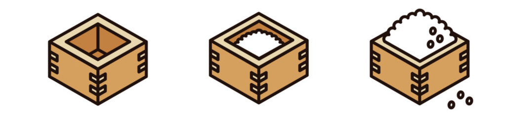 お米や枡のイラスト。米粒のベクターアイコン。シンプルなデザイン。