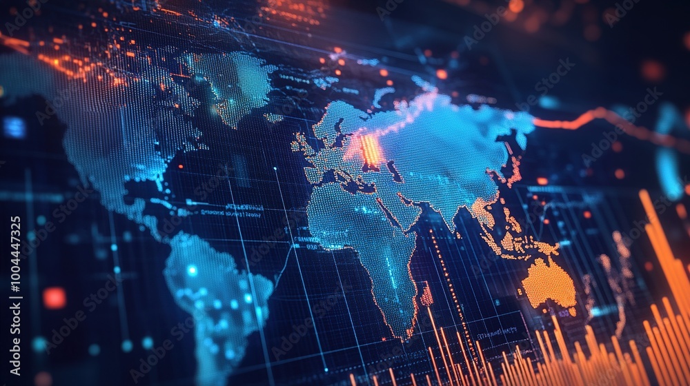 Poster global data visualization with technology elements