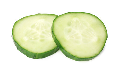 Slices of fresh cucumber isolated on white
