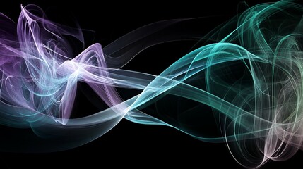 Abstract wavy lines in purple, teal, and white.