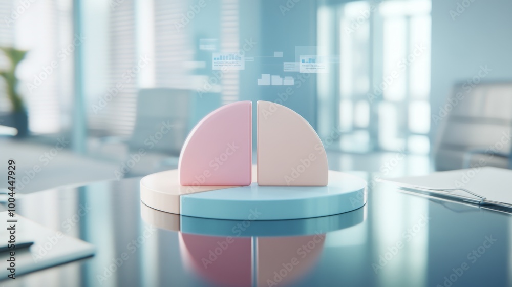 Leinwandbilder a 3d pie chart with soft pastel colors, displayed on a sleek glass table, with labels and financial 