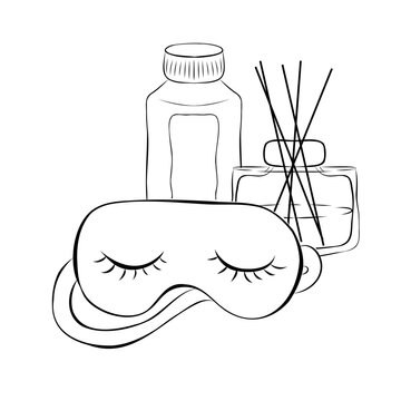 sleep mask, diffuser, bottle, black and white clip art preview
