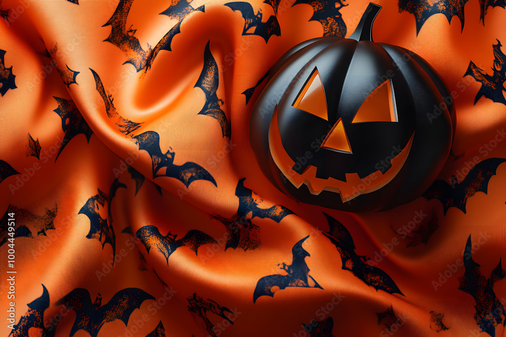 Sticker Happy halloween day background with halloween fabric pattern.