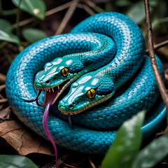 Obraz premium The blue snake in the forest 