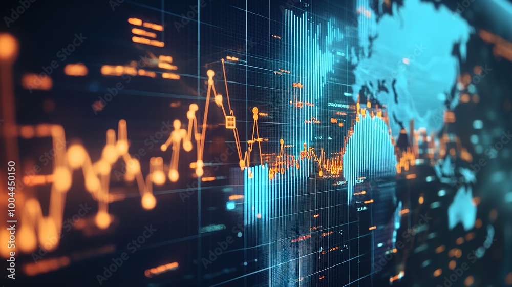 Poster digital world map with data visualization elements