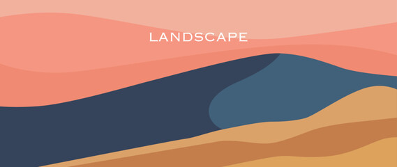 Vector illustration. Nature and recreation concept. Background with mountains and hills. Minimalist style of landscape design. Suitable for backgrounds, screensavers and invitation designs.