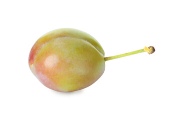 Fresh ripe green plum isolated on white