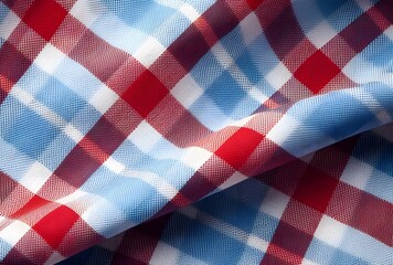 Red and Blue Plaid Fabric Texture Closeup