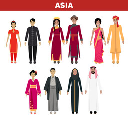 Group of people dressed in traditional Asian clothing, representing various cultures. For cultural diversity, unity, tradition, world heritage, multiculturalism, cultural representation, inclusion.