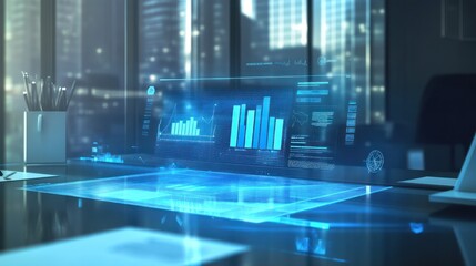 Futuristic Office Technology with Data Visualization