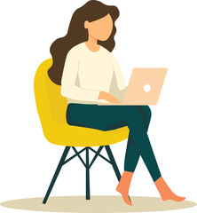 Girl with a laptop in a chair. Freelance or training concept. Cute vector illustration in flat style.