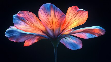 Abstract Flower Petals Orange Blue Pink Neon Light Glow