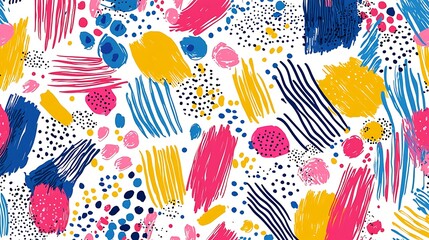 Bold brushstrokes, dots, and lines come together in a colorful, seamless pattern of artistic creativity.