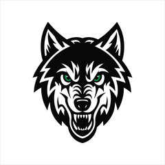 Aggressive Wolf Logo  vector with Green Eyes 