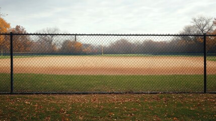 View of an empty baseball field behind a fence