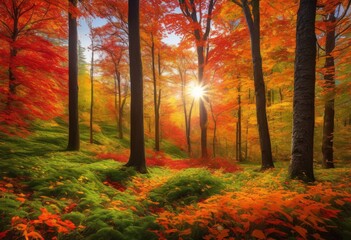 Fototapeta premium exploring vibrant seasonal changes across diverse terrains flourishing lush rich color palettes, landscape, flora, growth, biodiversity, ecosystem
