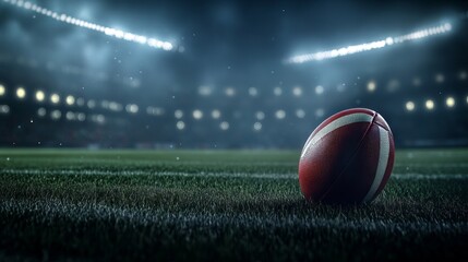 Rugby Ball on a Stadium Field with Blurred Motion, AI generated illustration