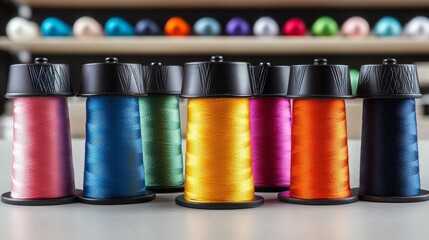Colorful Sewing Thread Spools on Table