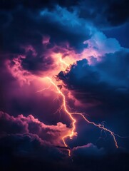 Fototapeta premium Lightning bolts illuminating a dark sky during a heavy storm, extreme weather, intense energy
