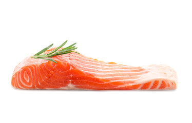 Piece of fresh salmon with rosemary isolated on white