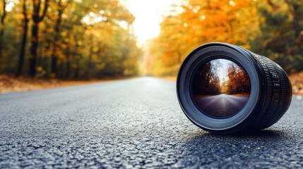 Lens Reflecting Autumn Road
