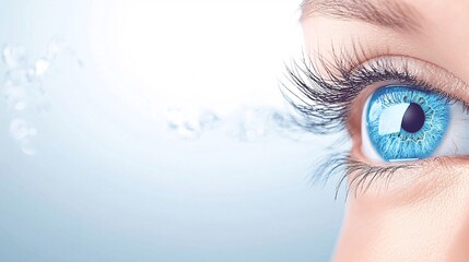 banner for website design for eyelash extension specialist, girl's eye with eyelash extensions on half screen, light background,