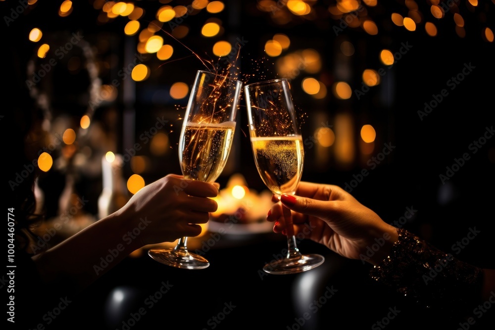 Canvas Prints Two women toasting champagne glasses party drink togetherness.