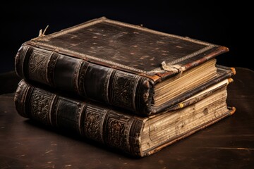Antique leather bound books publication literature education.