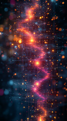 Fototapeta premium Abstract digital art with glowing lines and particles.