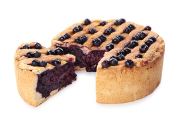 Cut homemade blueberry pie isolated on white
