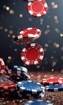 A stack of poker chips that launches itself into the air from the table