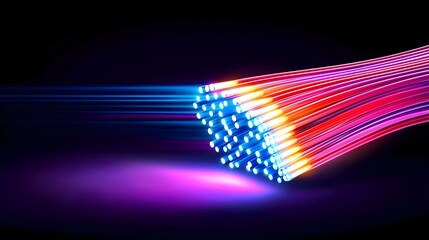 Obraz premium Neon fiber optic cables streaming with glowing lights, flowing energy lines in vibrant colors, concept of digital data transfer, abstract tech visual