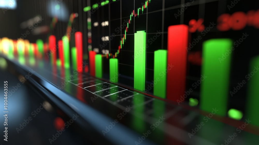 Leinwandbilder a close-up of a 3d bar graph with green and red bars, illustrating financial growth and decline, wit