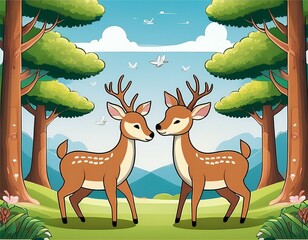 Fototapeta premium 평화로운 숲 속의 사슴