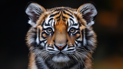 Fototapeta premium Young tiger displaying captivating gaze in its natural habitat during a sunny afternoon in the wild