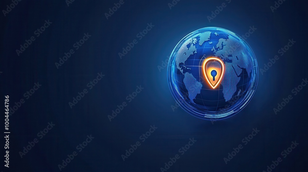 Poster globe with location pin on blue background