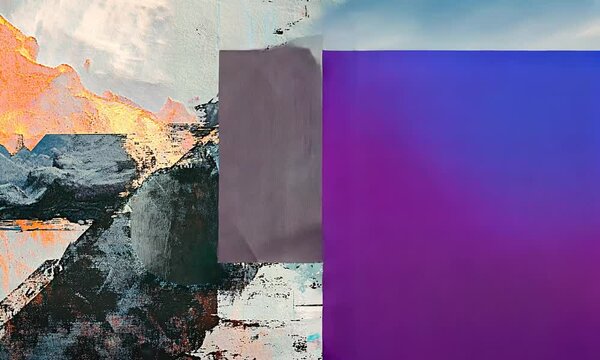 Abstract Collage with a Pink Sphere and Colorful Geometric Shapes
