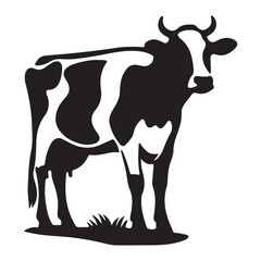 Cow Silhouette Set with Grazing and Standing Cows