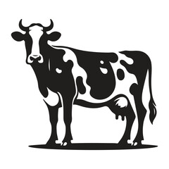 Cow Silhouette Set with Grazing and Standing Cows