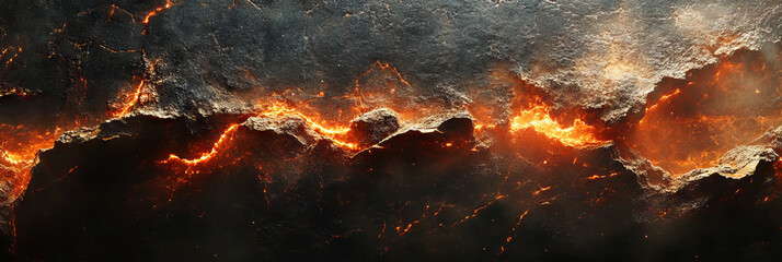 Molten rock glows fiercely beneath a layer of hardened lava.