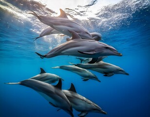 Obraz premium 푸른 바다의 돌고래 무리