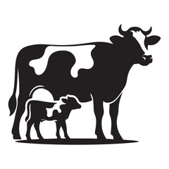 Cow Silhouette Set with Grazing and Standing Cows