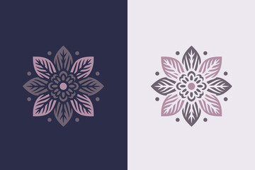 Beautiful purple pink symmetrical flower. Ornament, mandala. Logo, pattern, icon